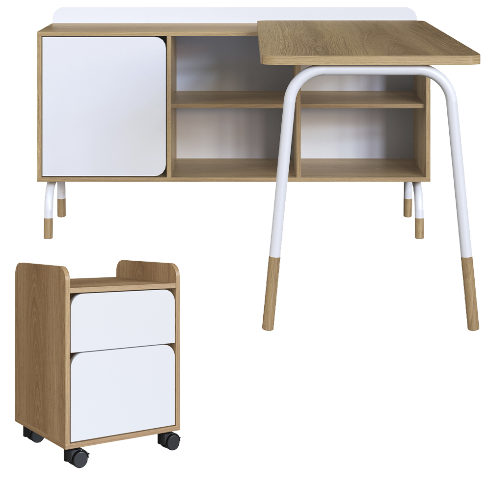 Conjunto Escritório Mesa L Gaveteiro 28002X998X996 Hanover Branco Artesano