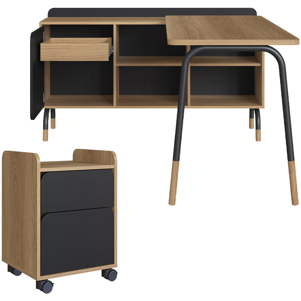 Conjunto Escritório Mesa L Gaveteiro 28003X27998 Hanover Preto Artesano