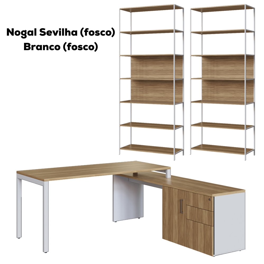 Conjunto Escritorio 3 Pecas Office 25910 Nogal Sevilha Branco Artesano