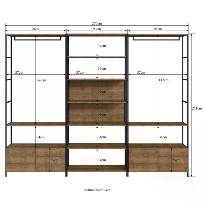 Conjunto Estantes Para Closet Steel Quadra 27803 Vermont Preto Fosco Artesano