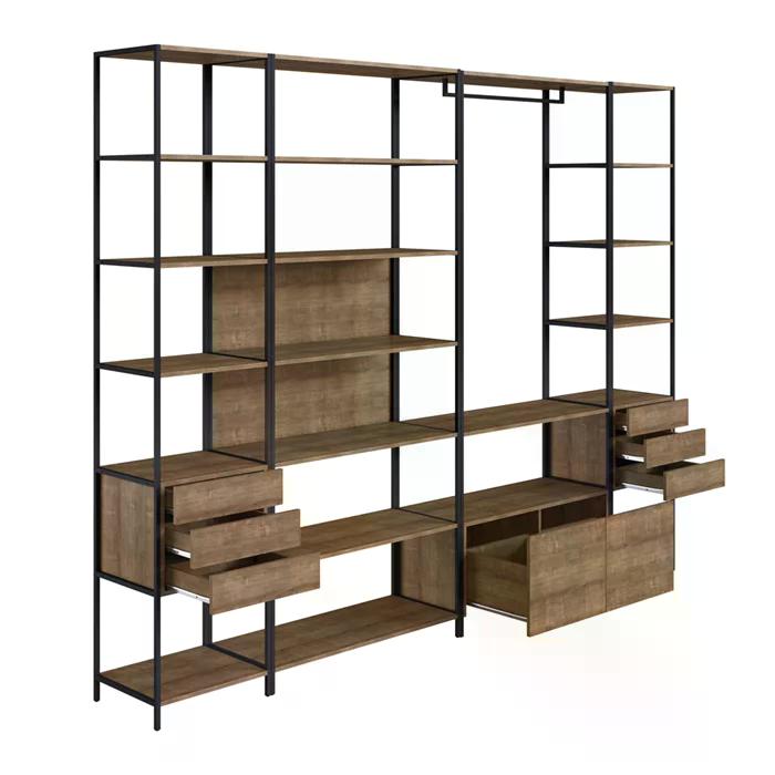 Conjunto Estantes Para Closet Steel Quadra 27804 Vermont Preto Fosco Artesano