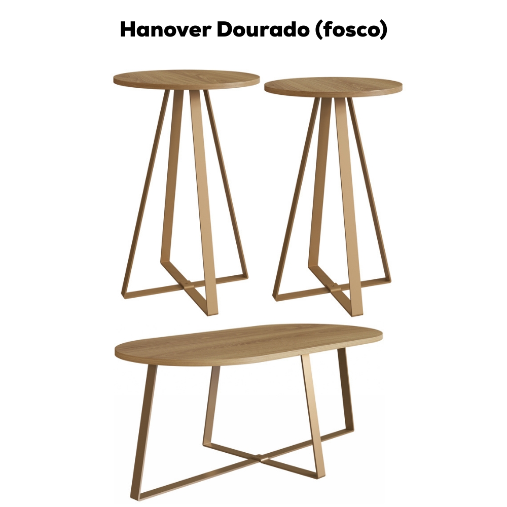 Conjunto Mesa De Centro Sala De Estar 27959 Hanover Dourado Artesano