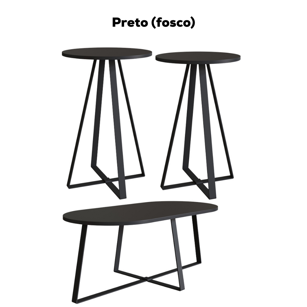 Conjunto Mesa De Centro Sala De Estar 27959 Preto Artesano