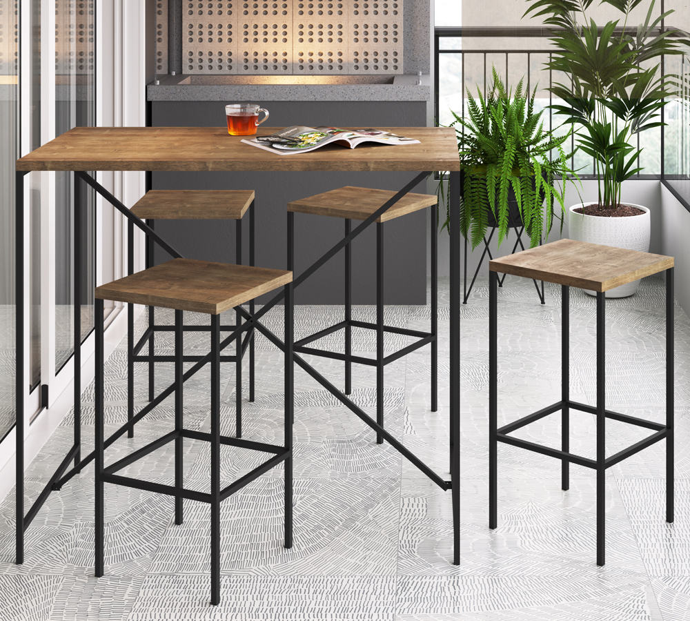 Conjunto Mesa De Jantar 100x60 Com Banquetas Steel Quadra 27848 Vermont Preto Fosco Artesano