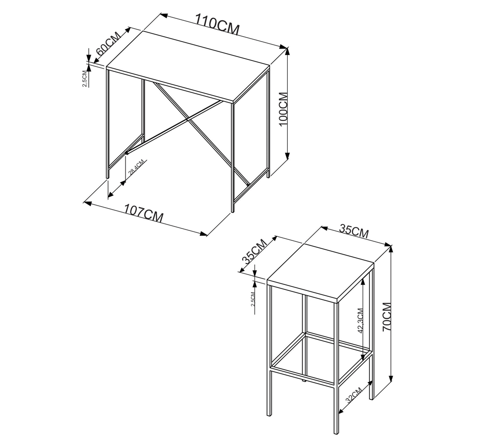 Conjunto Mesa De Jantar 100x60 Com Banquetas Steel Quadra 27848 Vermont Preto Fosco Artesano