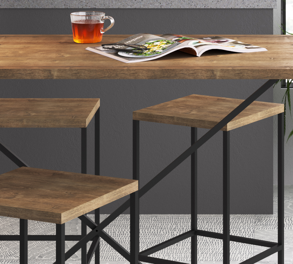 Conjunto Mesa De Jantar 100x60 Com Banquetas Steel Quadra 27848 Vermont Preto Fosco Artesano