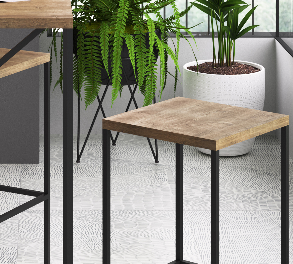 Conjunto Mesa De Jantar 100x60 Com Banquetas Steel Quadra 27848 Vermont Preto Fosco Artesano
