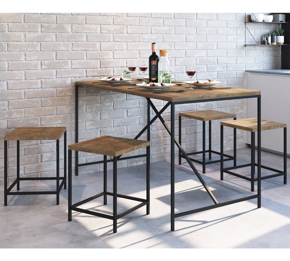 Conjunto Mesa De Jantar 136x69 Com Banquetas Steel Quadra 27847 Vermont Preto Fosco Artesano