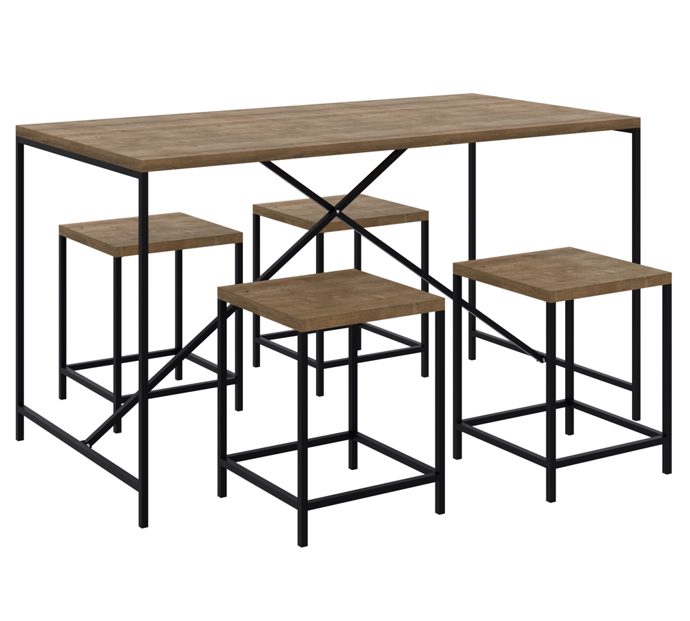 Conjunto Mesa De Jantar 136x69 Com Banquetas Steel Quadra 27847 Vermont Preto Fosco Artesano