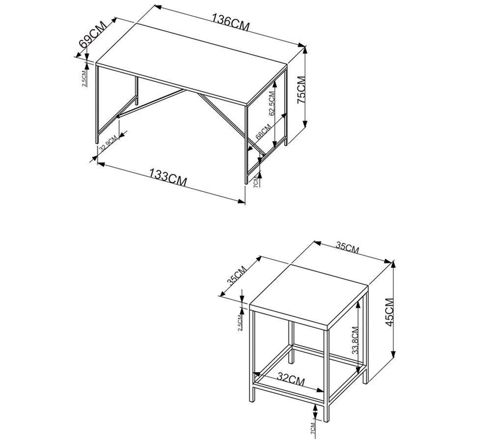 Conjunto Mesa De Jantar 136x69 Com Banquetas Steel Quadra 27847 Vermont Preto Fosco Artesano