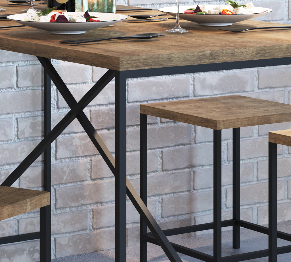 Conjunto Mesa De Jantar 136x69 Com Banquetas Steel Quadra 27847 Vermont Preto Fosco Artesano
