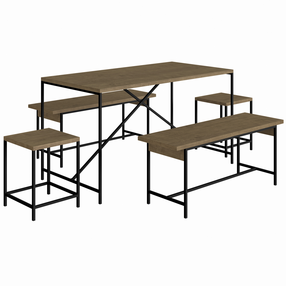Conjunto Mesa De Jantar Com 4 Bancos Est Aço Steel Quadra 27924 Vermont Artesano
