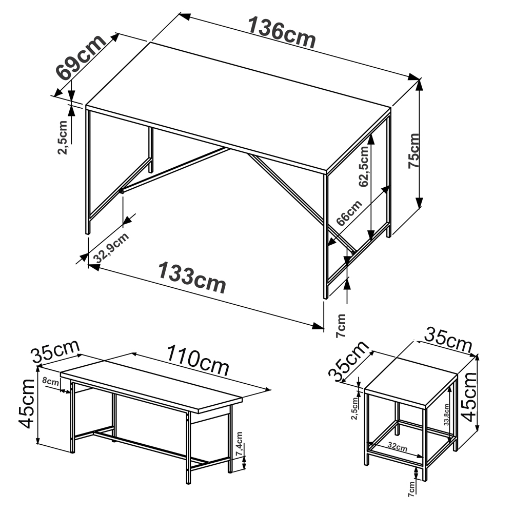 Conjunto Mesa De Jantar Com 4 Bancos Est Aço Steel Quadra 27924 Vermont Artesano