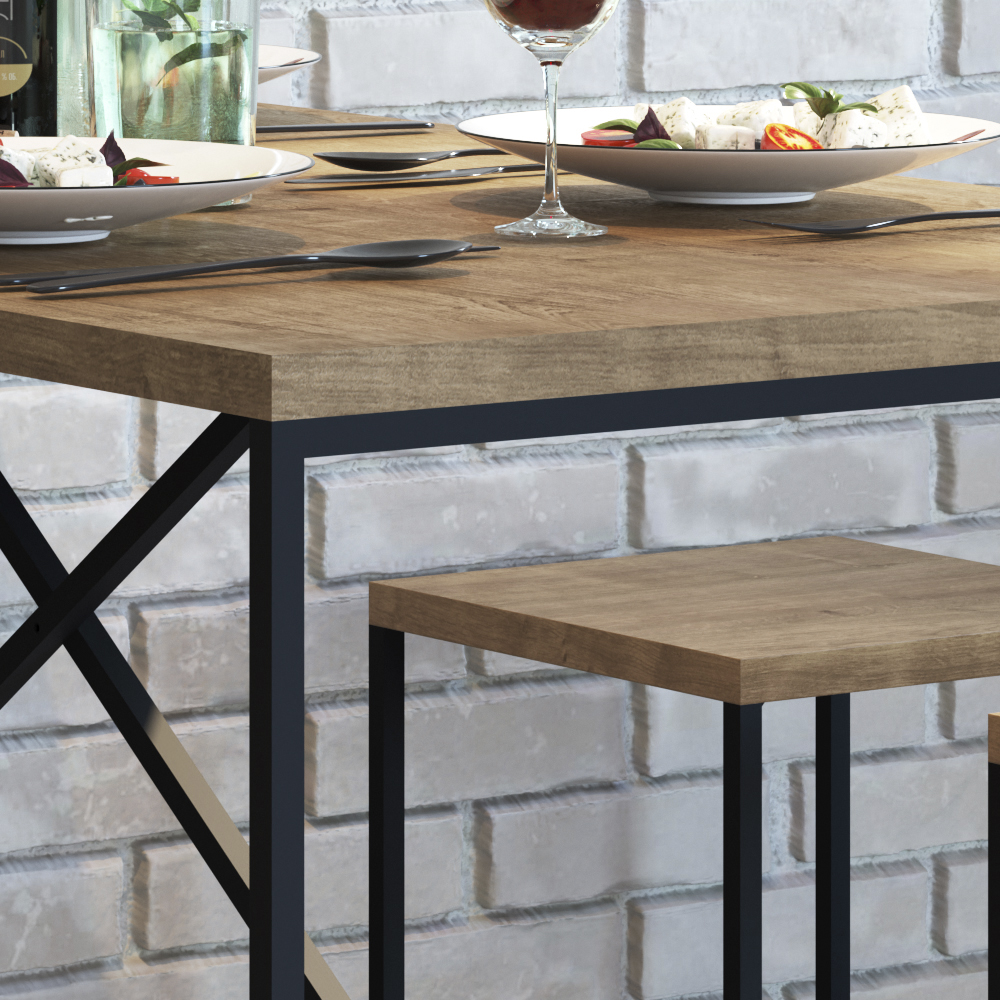Conjunto Mesa De Jantar Com 4 Bancos Est Aço Steel Quadra 27924 Vermont Artesano