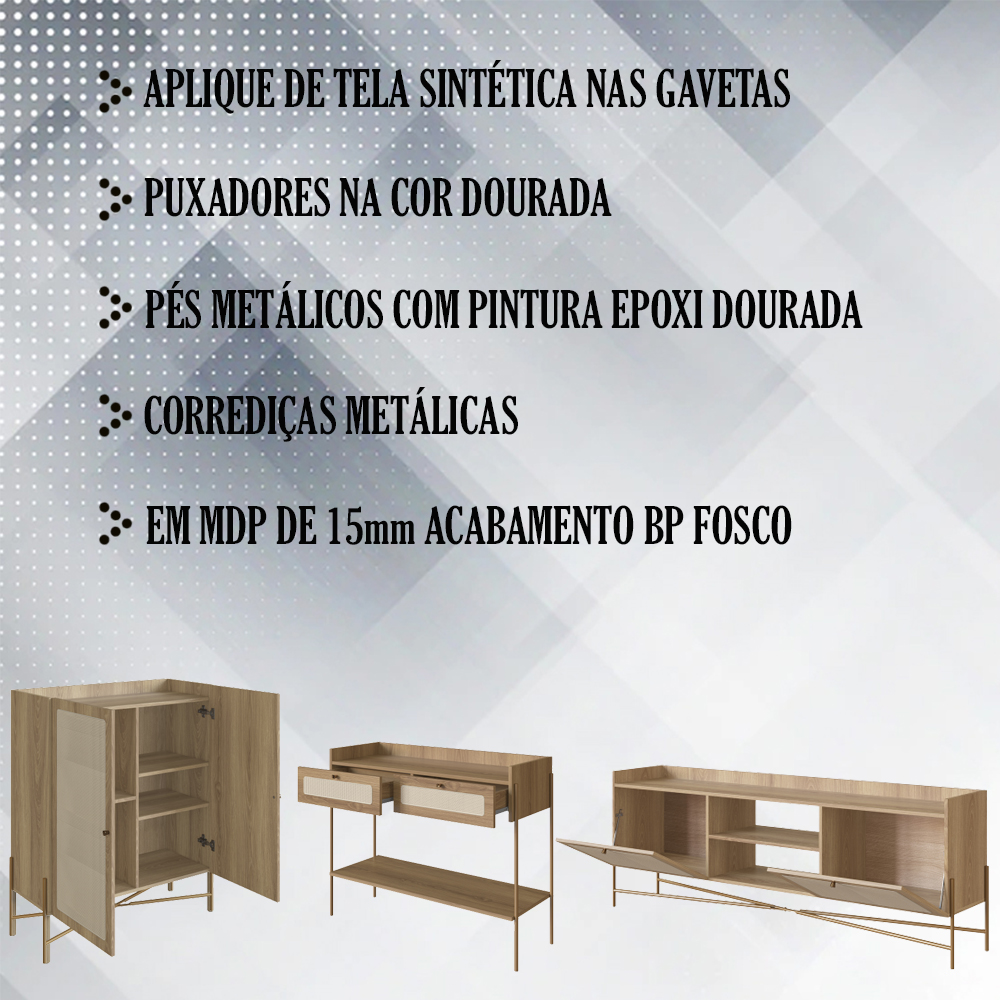 Conjunto Para Sala 3 Peças Palhinha 28929x28930x28936 Linha Oslo Hanover Artesano