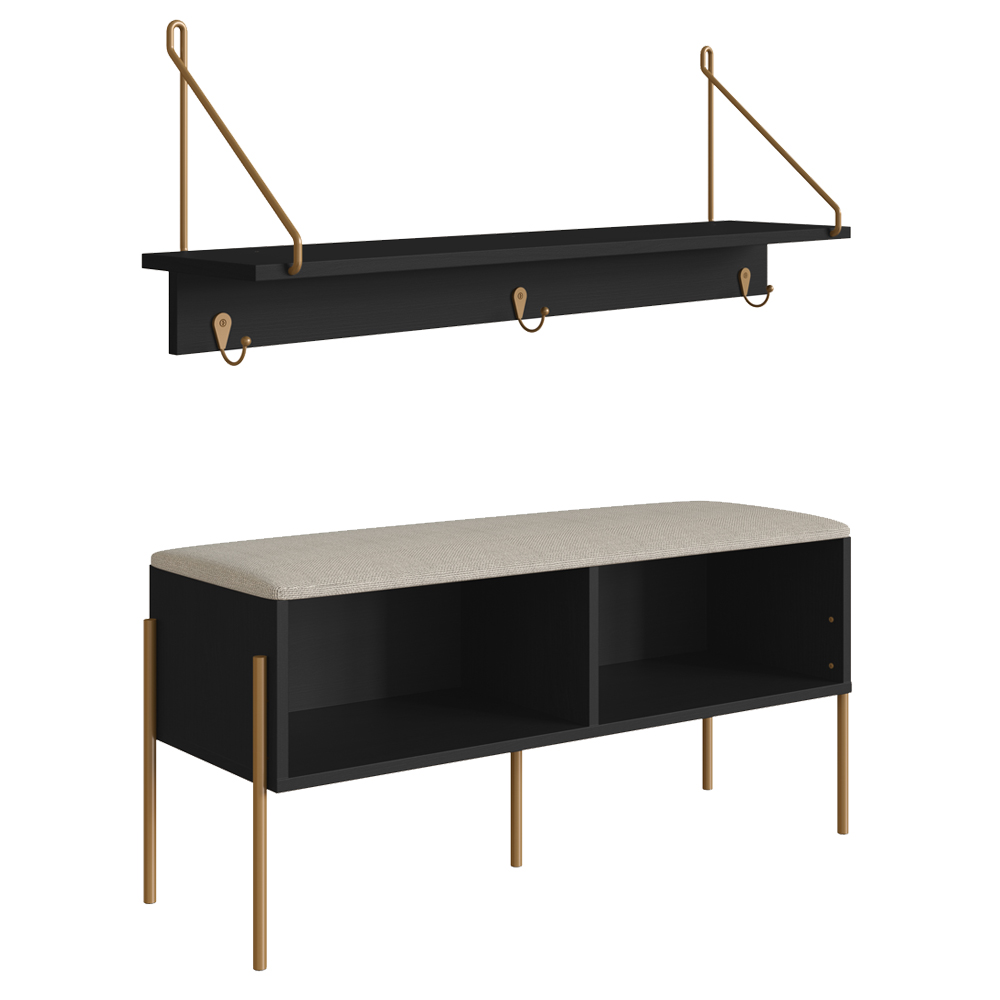 Conjunto Sapateira Banco e Prateleira 28979 Nero Dourado Artesano