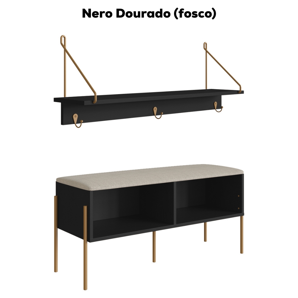 Conjunto Sapateira Banco e Prateleira 28979 Nero Dourado Artesano
