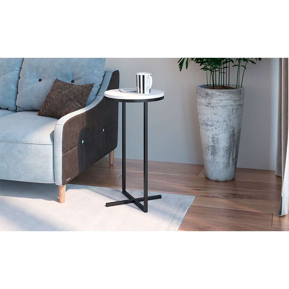 Conjunto com 2 Mesas Laterais Volpi Branco e Preto