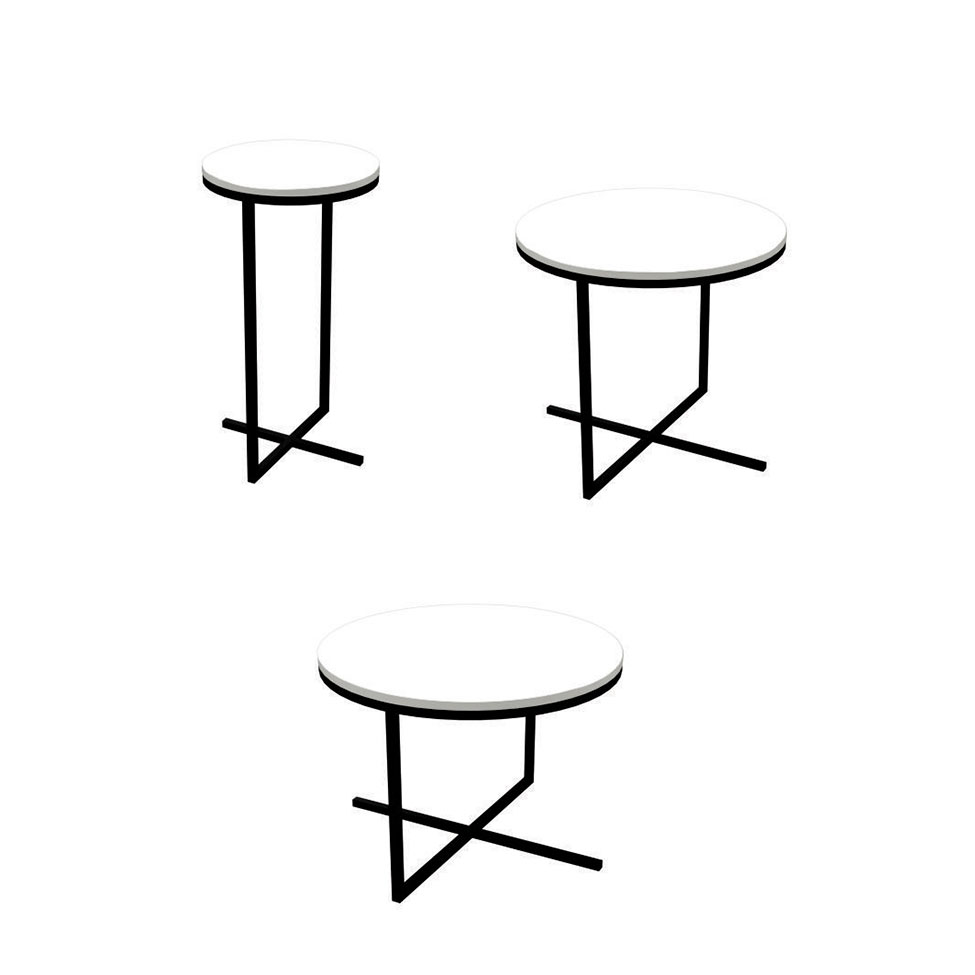 Conjunto com 2 Mesas de Centro e 1 Mesa Lateral Volpi Branco e Preto