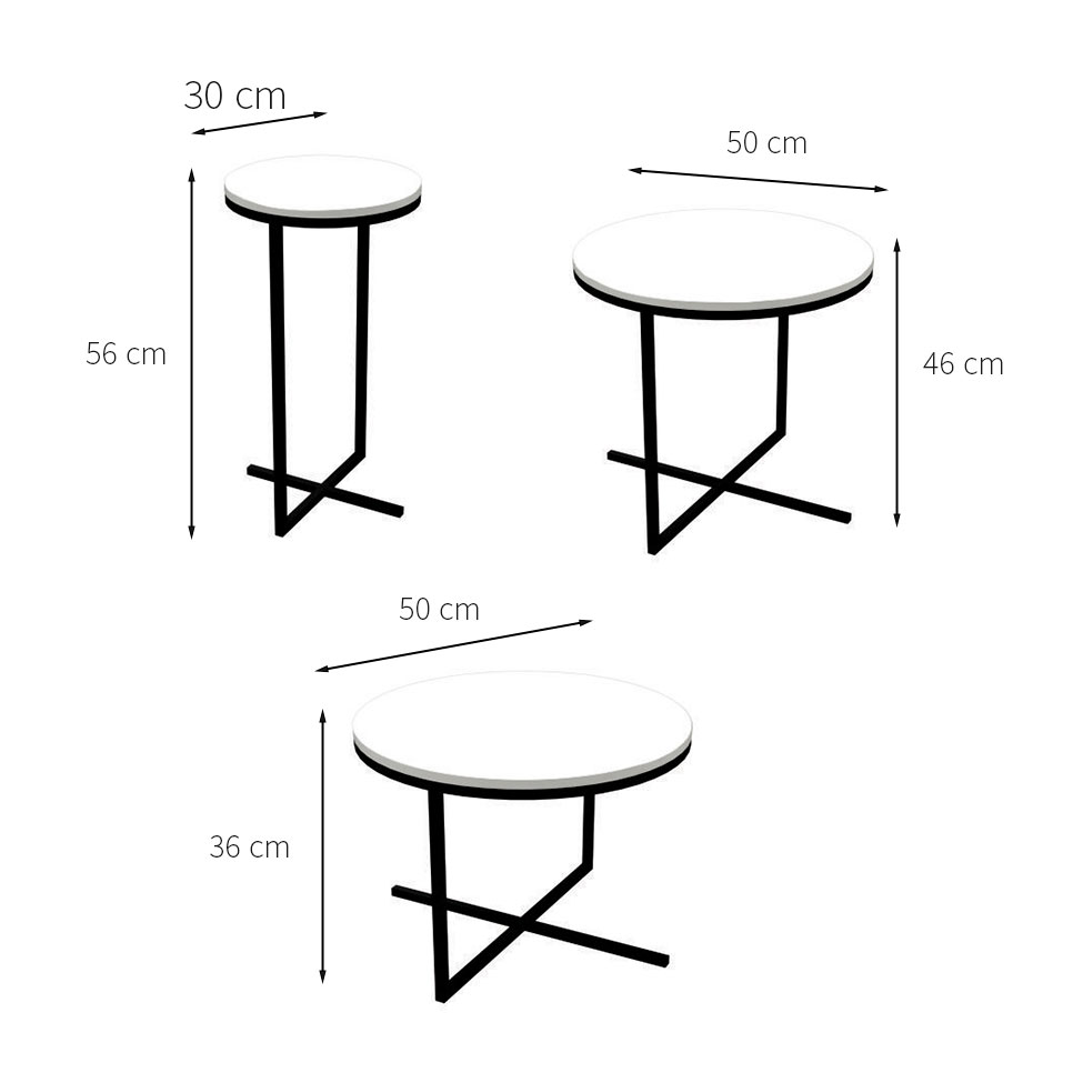 Conjunto com 2 Mesas de Centro e 1 Mesa Lateral Volpi Branco e Preto
