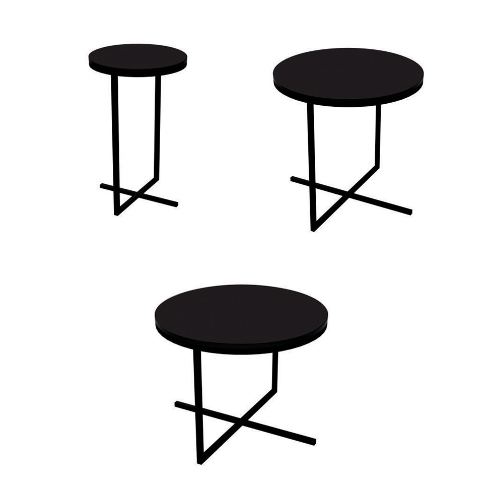 Conjunto com 2 Mesas de Centro e 1 Mesa Lateral Volpi Preto