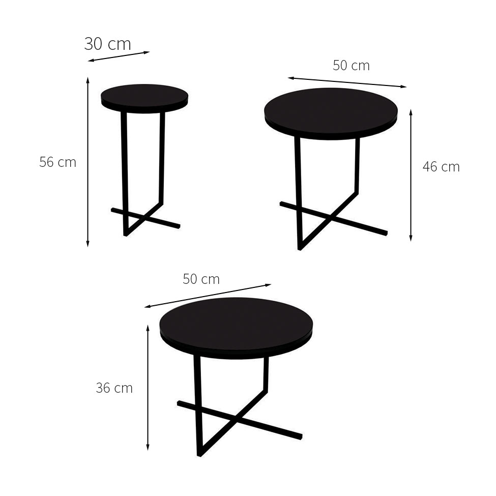 Conjunto com 2 Mesas de Centro e 1 Mesa Lateral Volpi Preto