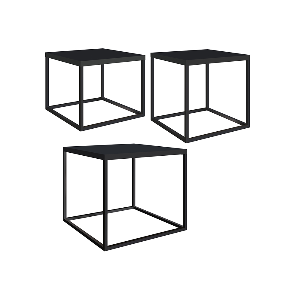 Conjunto com 3 Mesas de Centro Cube Preto