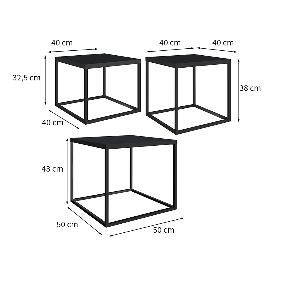 Conjunto com 3 Mesas de Centro Cube Preto