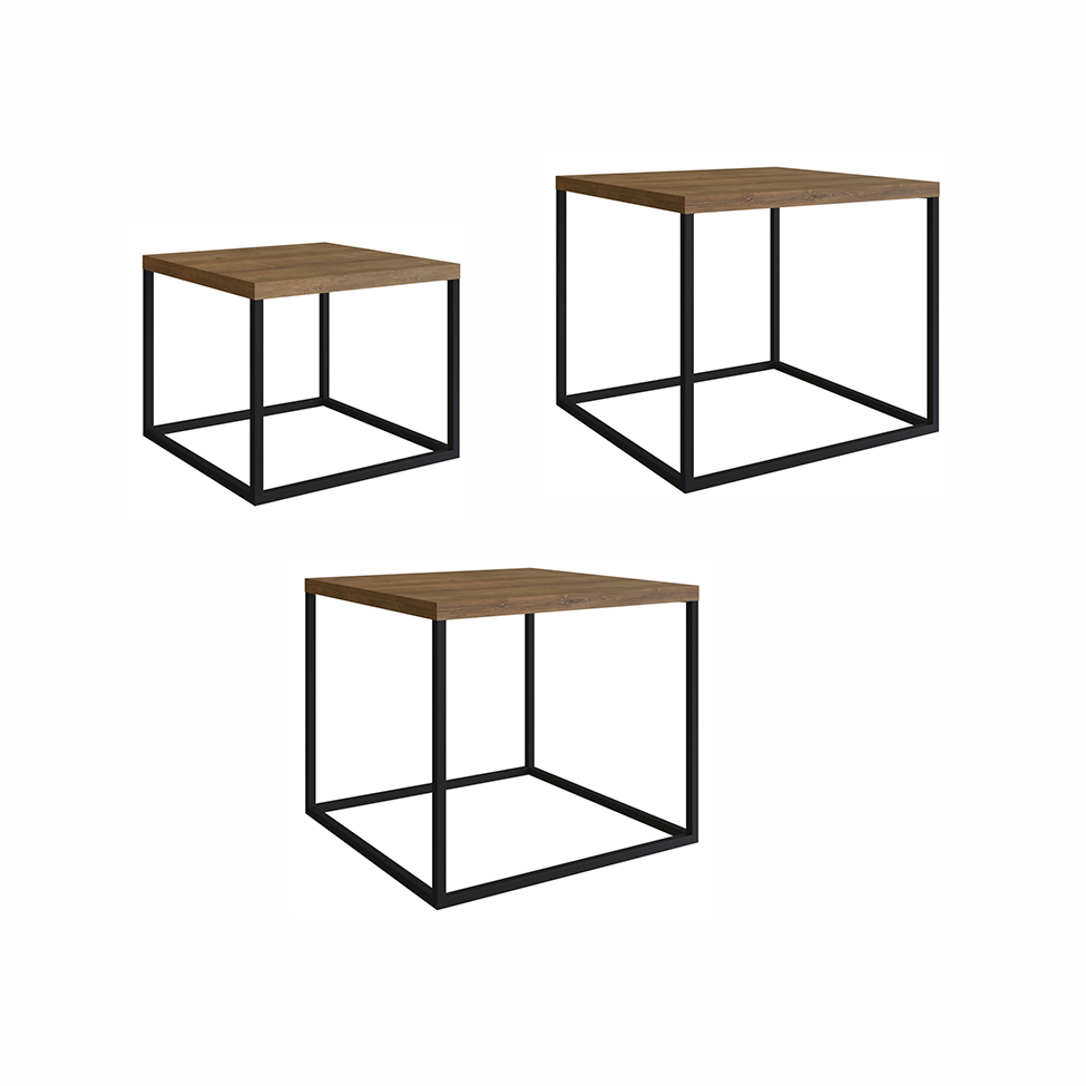 Conjunto com 3 Mesas de Centro Cube Vermont e Preto