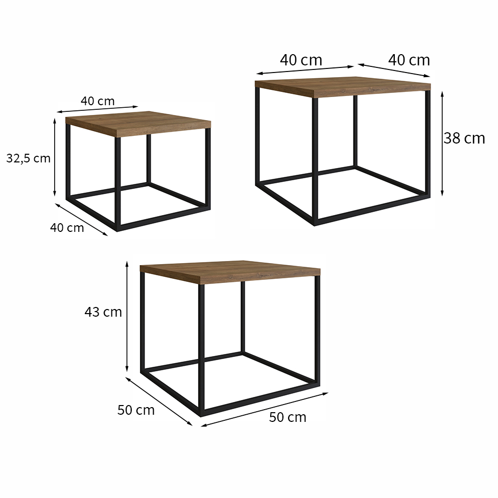 Conjunto com 3 Mesas de Centro Cube Vermont e Preto