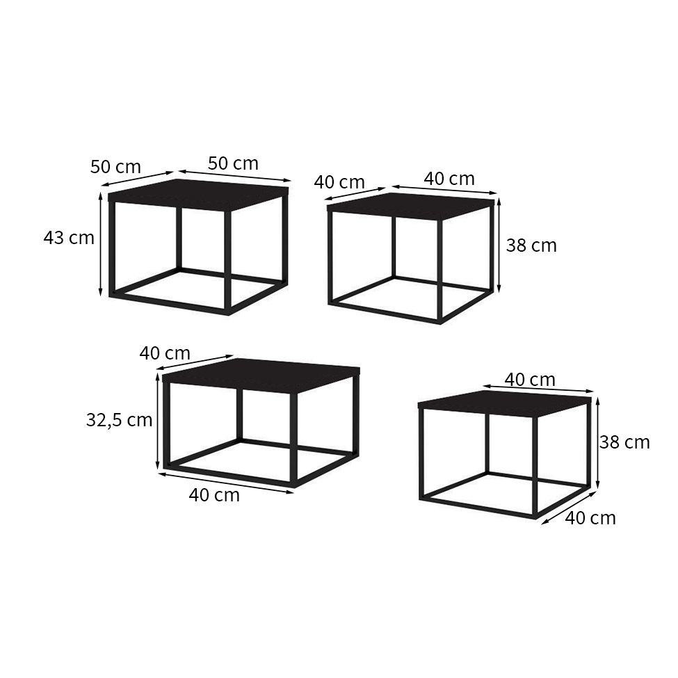 Conjunto com 4 Mesas de Centro Cube Preto