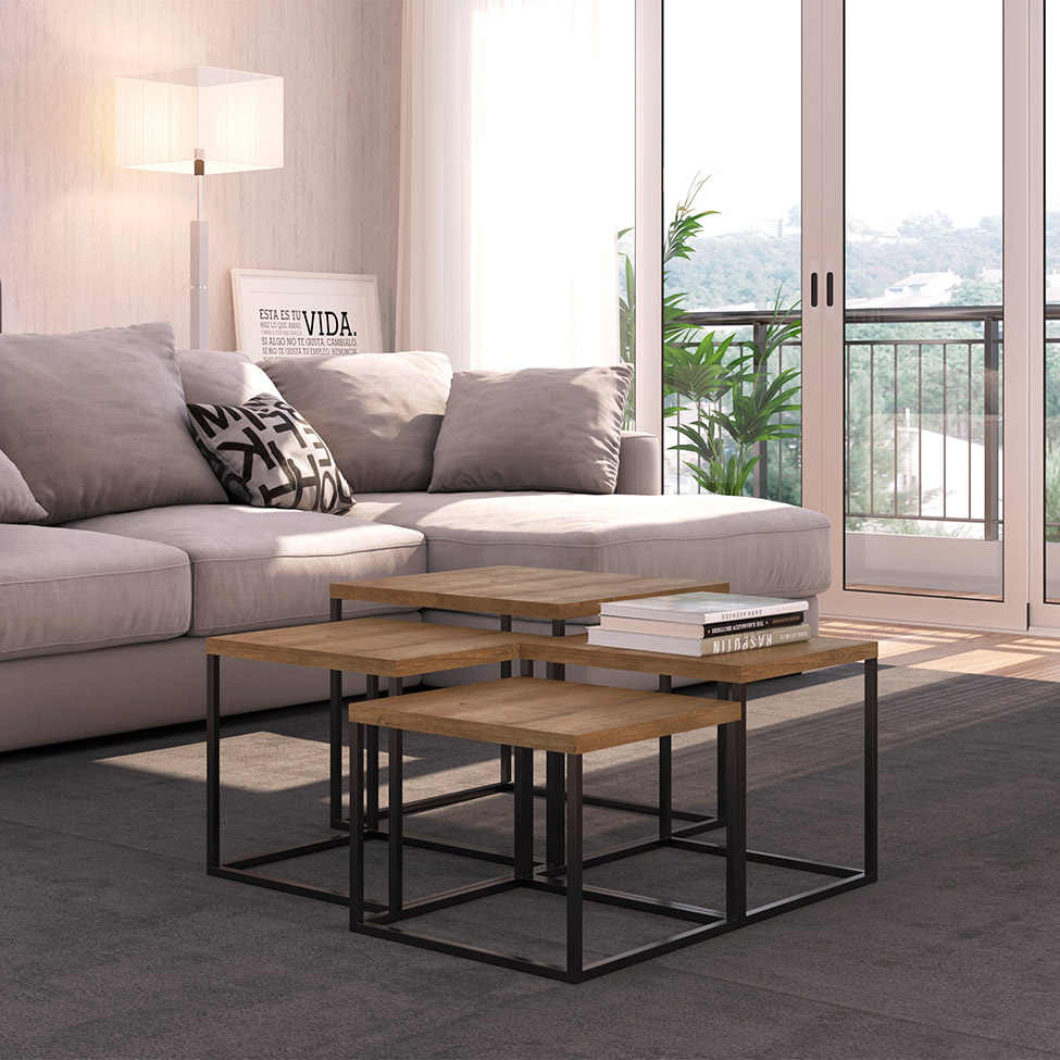 Conjunto com 4 Mesas de Centro Larissa Vermont e Preto