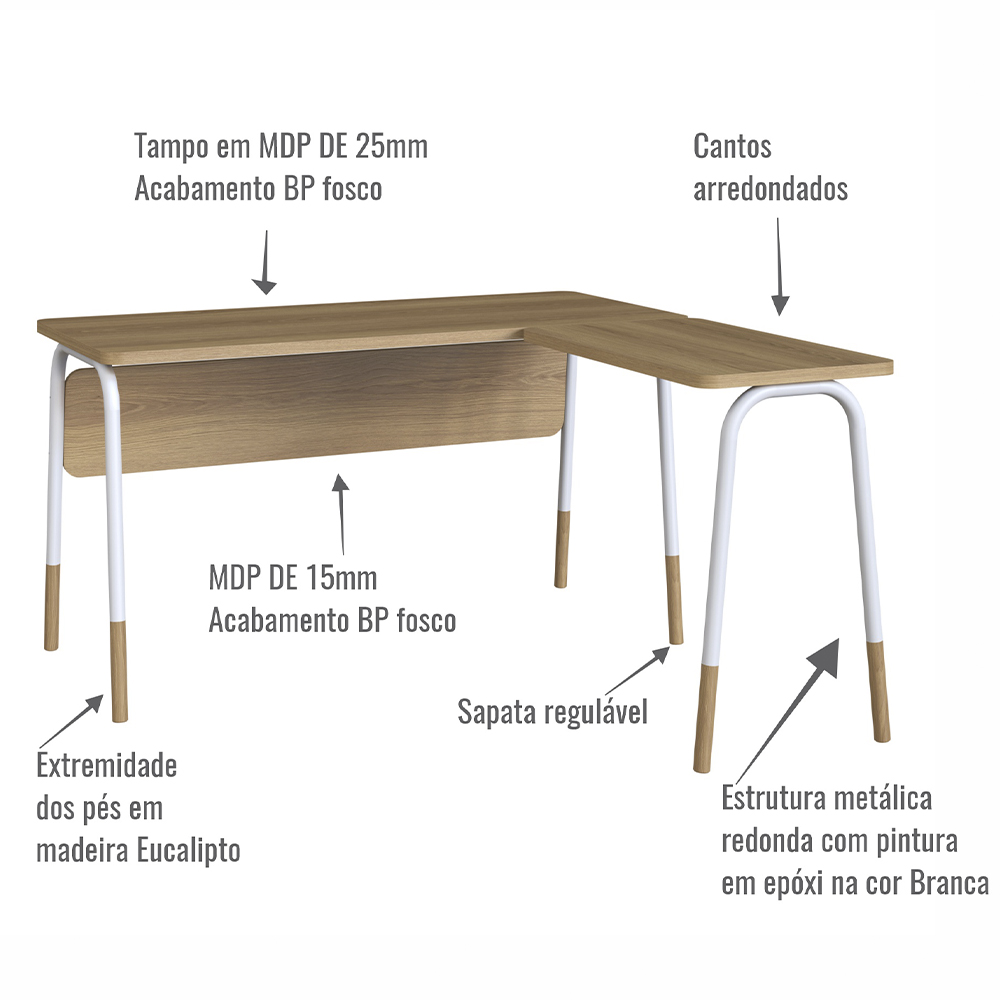 Conjunto de Escritório Mesa L e Gaveteiro 28004X27998 Hanover Branco Artesano