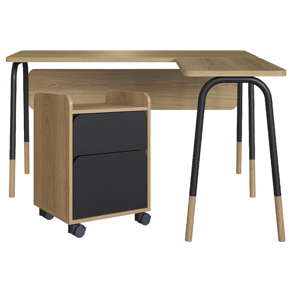 Conjunto de Escritório Mesa L e Gaveteiro 28004X27998 Hanover Nero Artesano