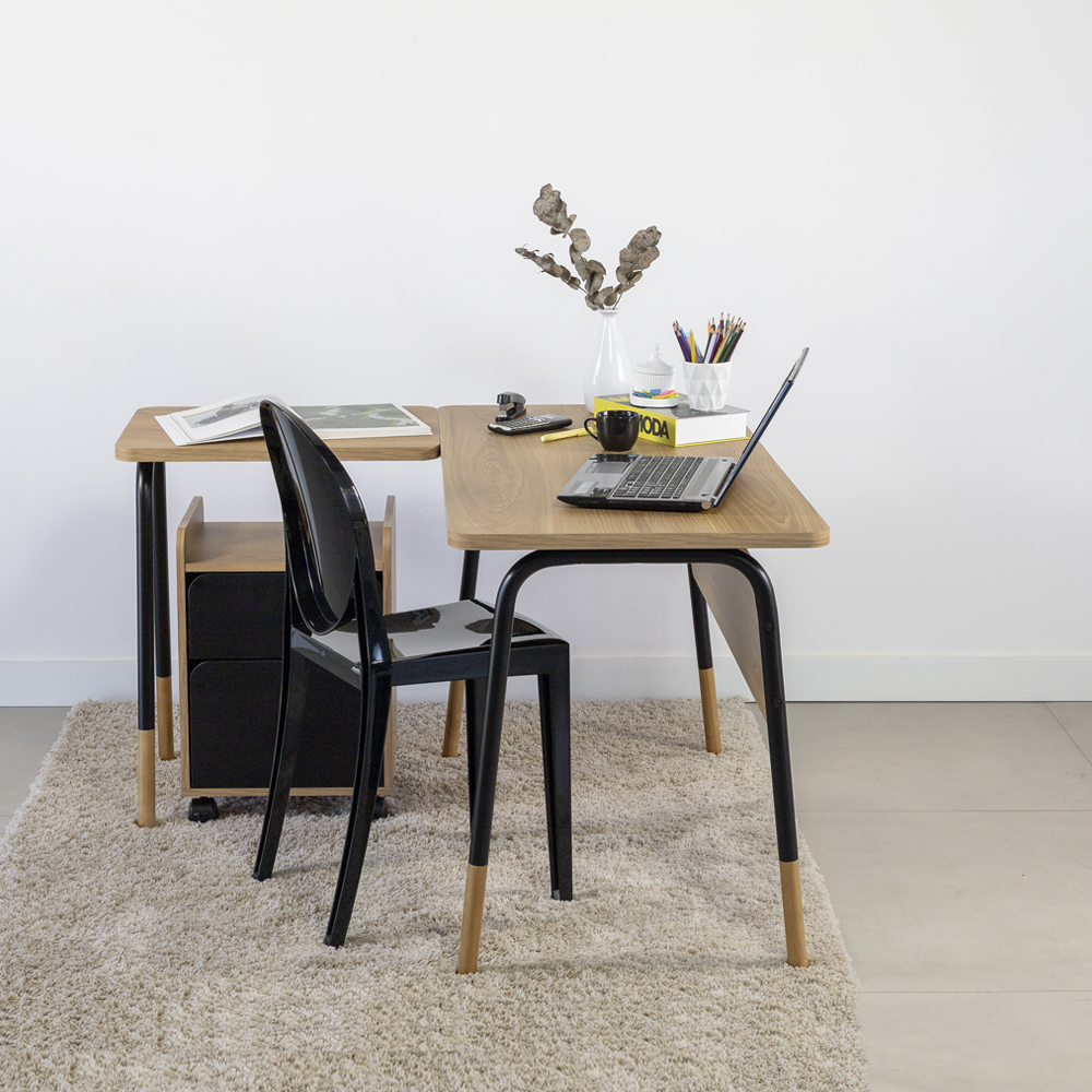 Conjunto de Escritório Mesa L e Gaveteiro 28004X27998 Hanover Nero Artesano