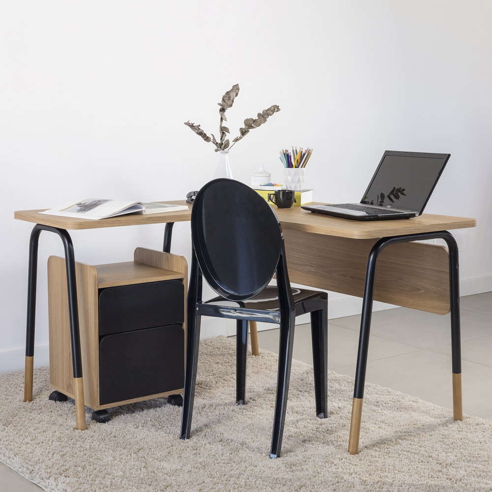 Conjunto de Escritório Mesa em L e Gaveteiro 28002X27998 Preto Hanover Artesano