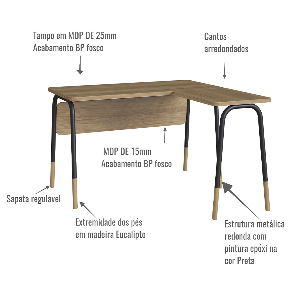 Conjunto de Escritório Mesa em L e Gaveteiro 28002X27998 Preto Hanover Artesano