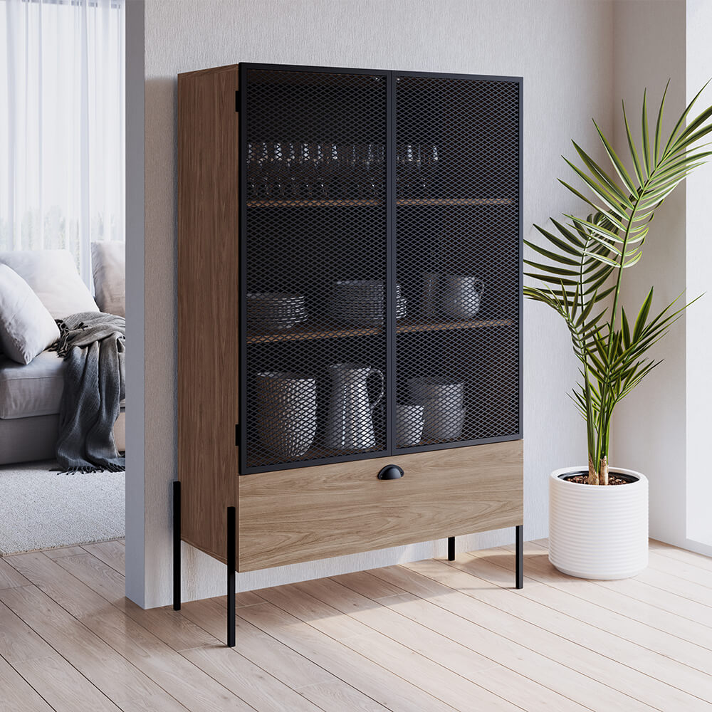 Cristaleira York 140cm Estrutura Preto Fosco - Hanover