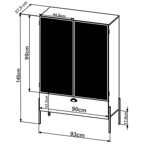 Cristaleira York 140cm Estrutura Preto Fosco - Hanover