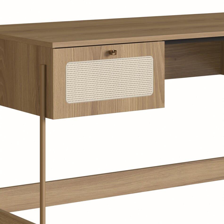 Escrivaninha 2 Gavetas 139Cm Palhinha Pé Metal Oslo