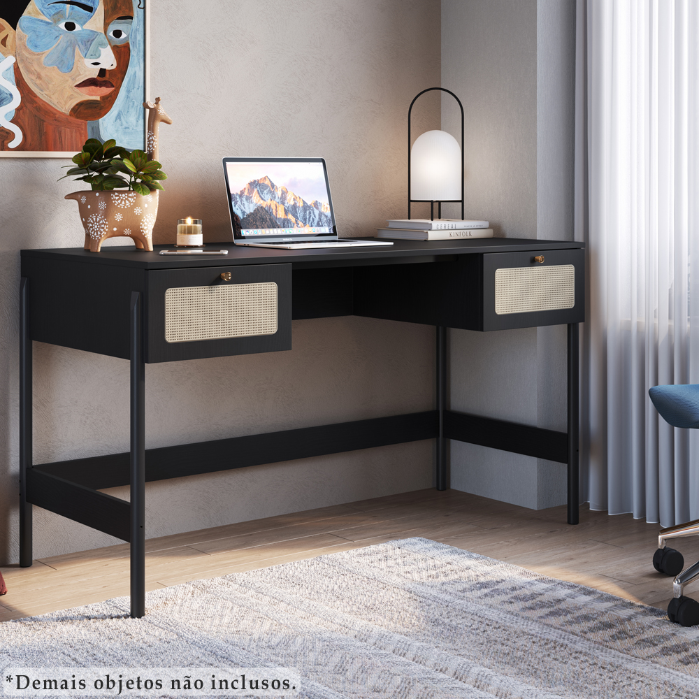 Escrivaninha 2 Gavetas Palhinha 27931 Linha Oslo Nero Artesano