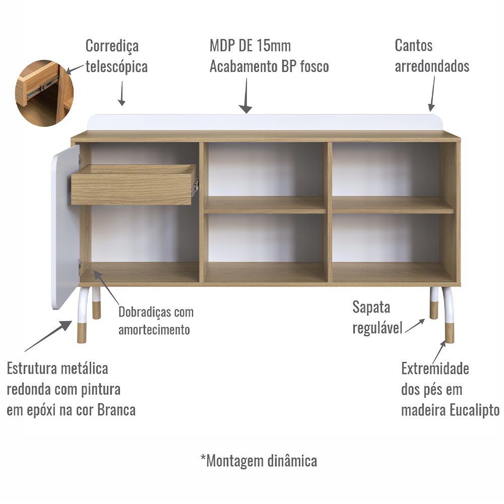 Escrivaninha Com Gaveteiro E Balcao 27988X27995X27998 Branco Hanover Artesano