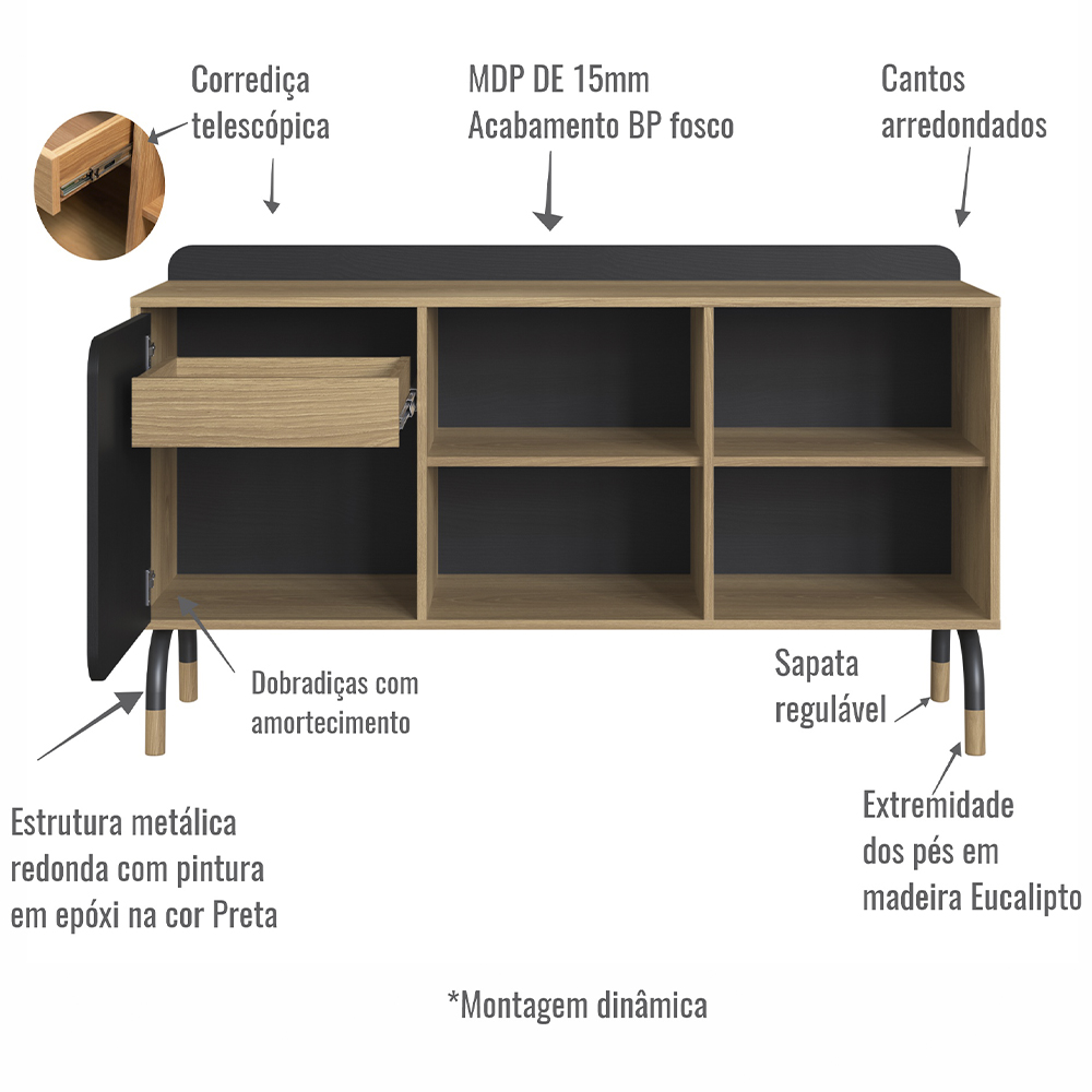 Escrivaninha Com Gaveteiro E Balcao 27988X27995X27998 Nero Hanover Artesano