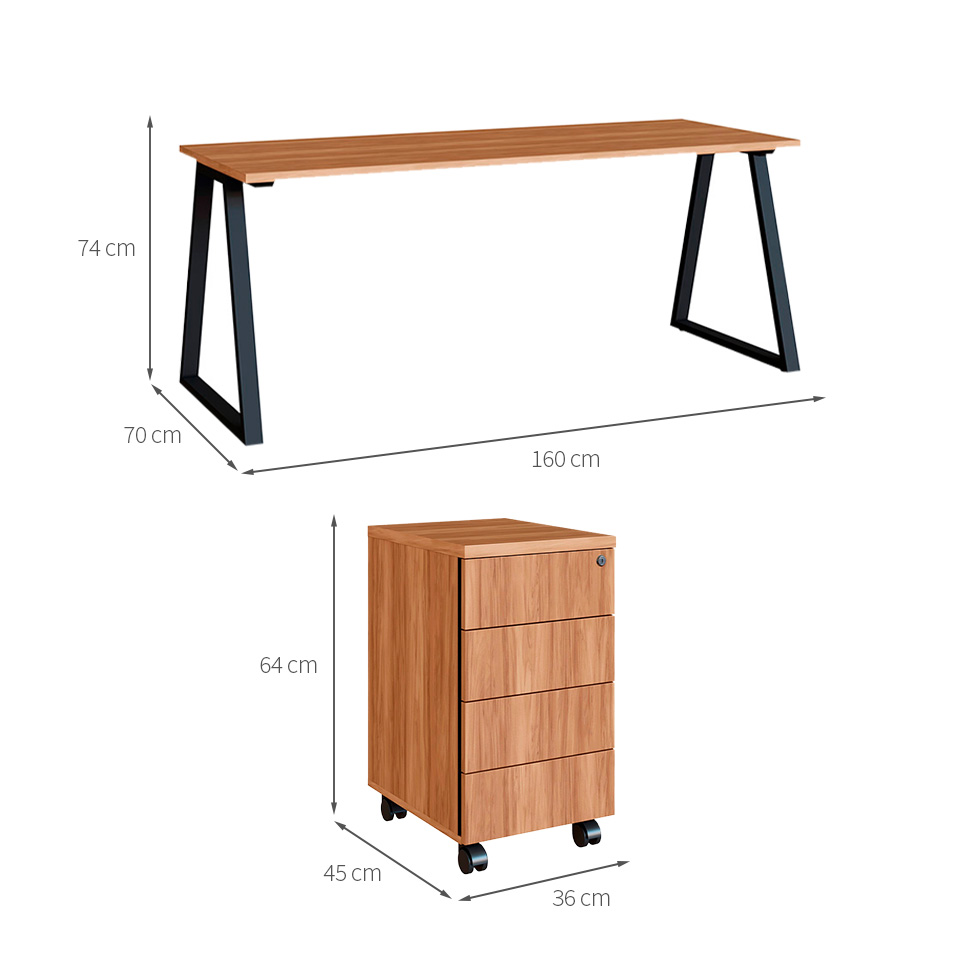 Escrivaninha Retangular com Gaveteiro 4 Gavetas Concept Nogal e Preta 160 cm