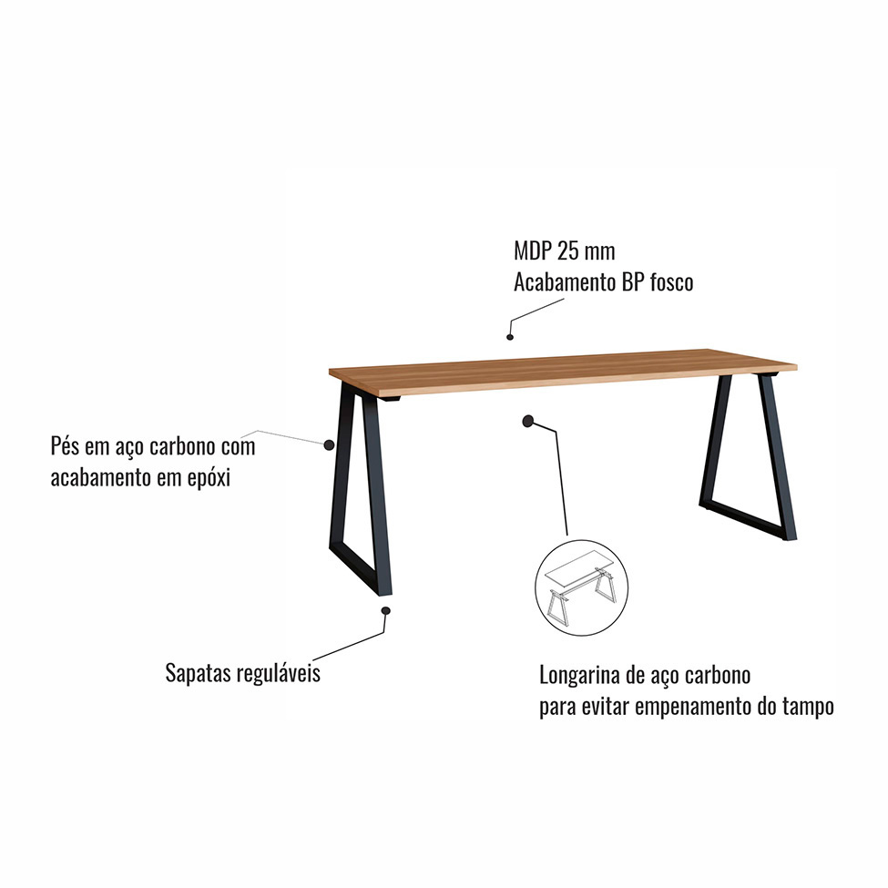 Escrivaninha Retangular com Gaveteiro 4 Gavetas Concept Nogal e Preta 160 cm