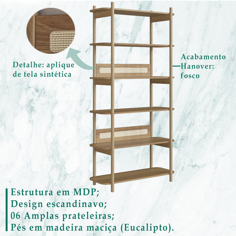 Estante 180 CM 6 Prateleiras Pes Madeira Oslo 27965 Hanover Artesano