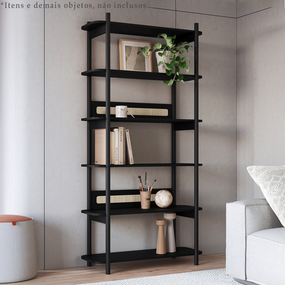 Estante 180 CM 6 Prateleiras Pes Madeira Oslo 27965 Nero Artesano