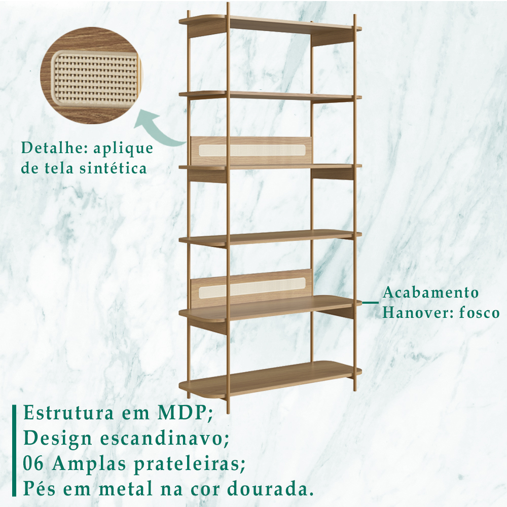 Estante 180 CM 6 Prateleiras Pes Metal Oslo 28965 Hanover Artesano