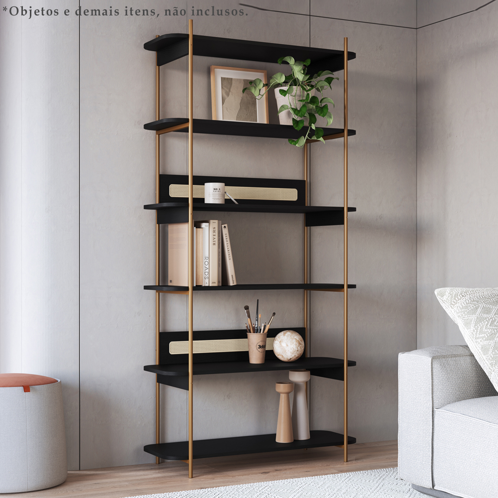 Estante 180 CM 6 Prateleiras Pes Metal Oslo 28965 Nero Artesano