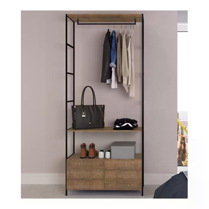 Estante Closet Com Cabideiro Steel Quadra 27812 Vermont Preto Fosco Artesano